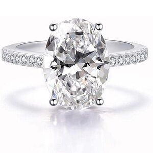 💍 NWT Sterling Silver Oval Moissanite Engagement/Statement Ring – Size 8